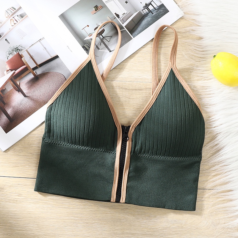 BOS Tank Top Yoga Wanita 6404 Bra Fashion Tanpa Kawat Elastis Pakaian Dalam Wanita Resleting-HIJAU