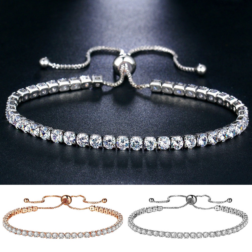 Hu Hu Hu Hu Hu Alat Bantu Pasang Kacamata♡ Gelang Tangan Rantai Serut Adjustable Hias Batu Zircon Kubik Mewah Untuk Wanita