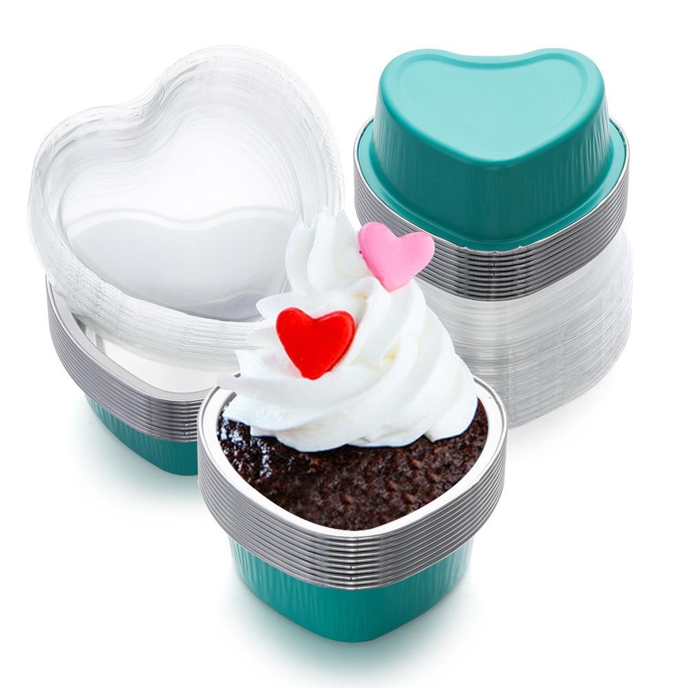 Solighter Loyang Kue Berbentuk Hati Perlengkapan Pernikahan Bakeware Puding Cup Cupcake Cup Dengan Tutup