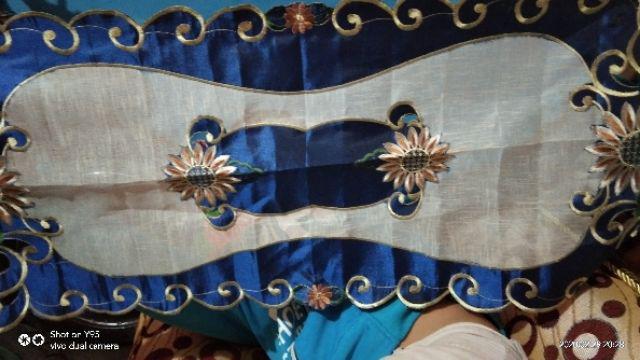 Taplak Meja Tamu 86x38 Segi Motif Daun Biru Oranye Coklat Pink