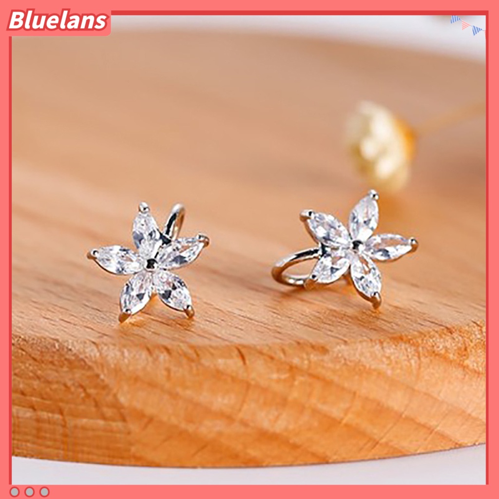 Bluelans Anting Cuff Bentuk U Desain Bunga Bahan Alloy Tidak Pudar Untuk Pesta