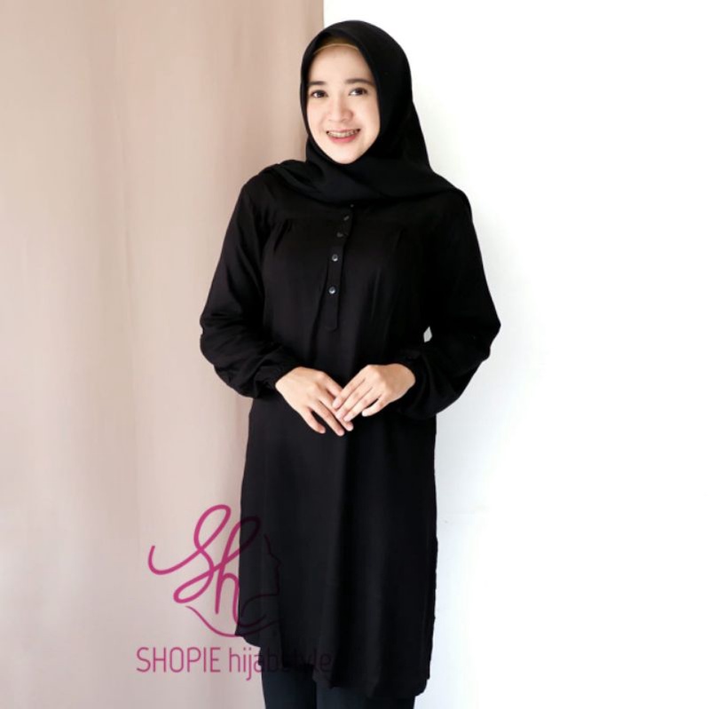 Tunik Polos Hitam - Black - Tunik Rayon - Katun Rayon - Fathin Basic - Tanahabang Collection - Atasa