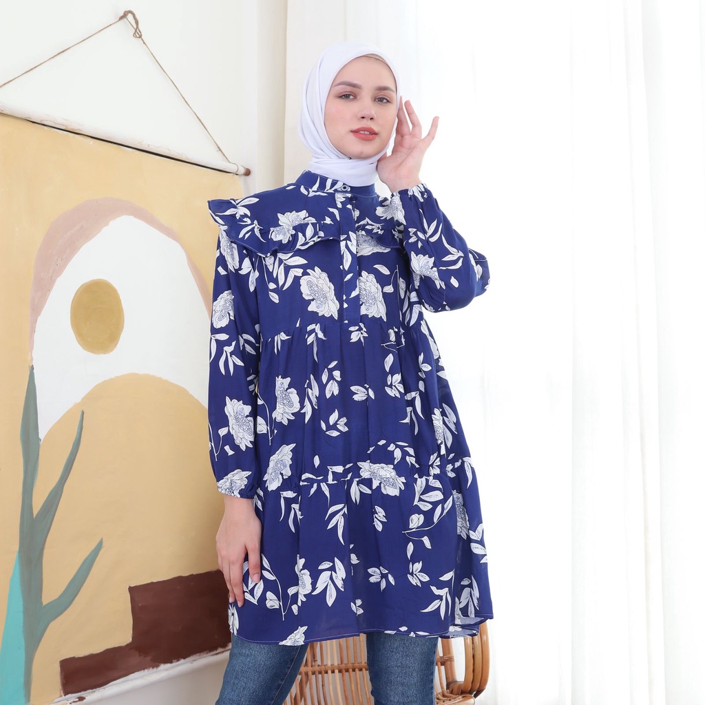 DISTRICT DEA- Tunik motif bunga bahan rayon cantik tunik wanita- flower tunik
