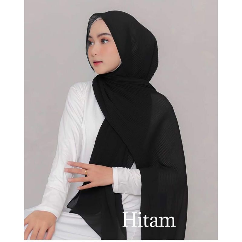 HIJAB PASHMINA PLISKET LIDI PREMIUM MATT CERUTY BABY DOLL BABYDOLL 180 x 75 Cm-Hitam