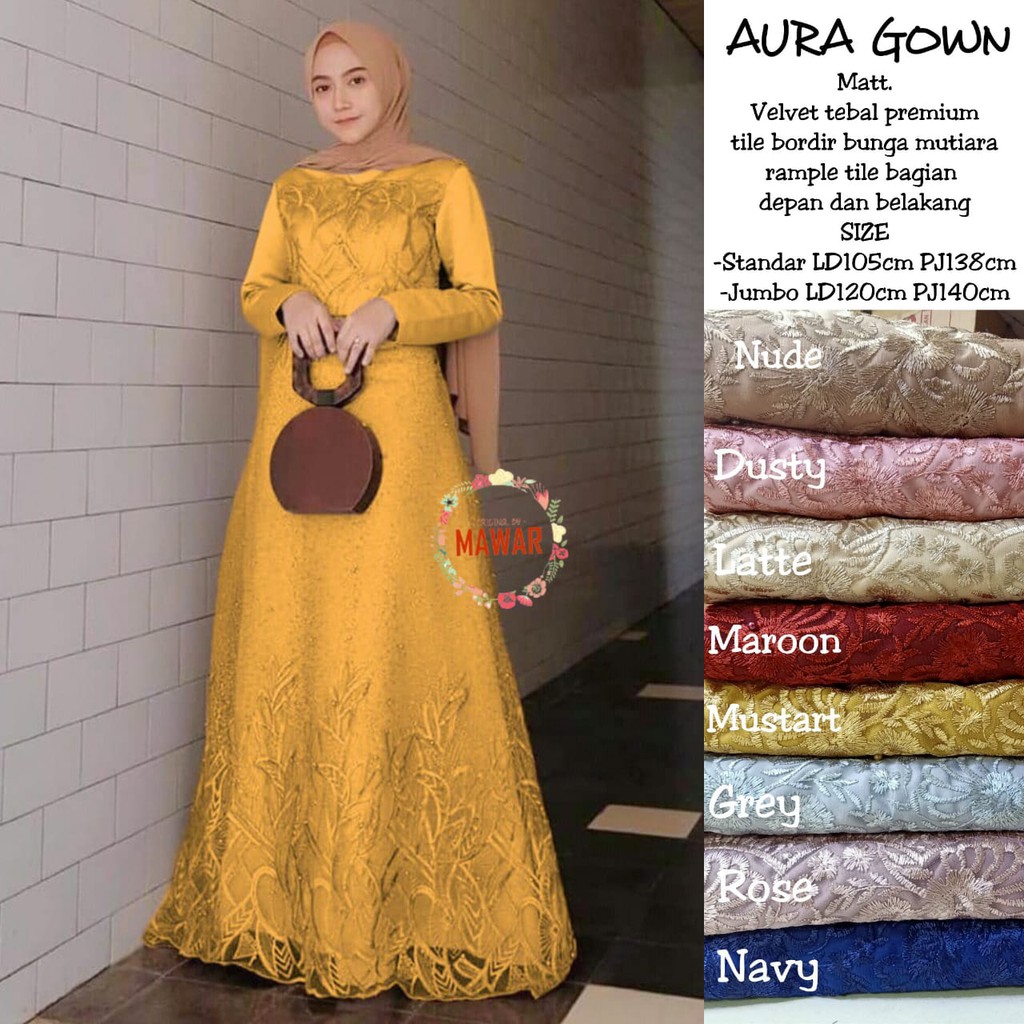 Zola_Batik Gamis Syari Tile Brokat Gamis Aura Gown - Gamis Hijab Aura Gown