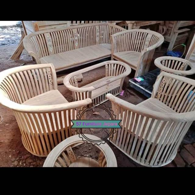 Meja Kursi ruang tamu kayu jati tua model keranjang - mentahan