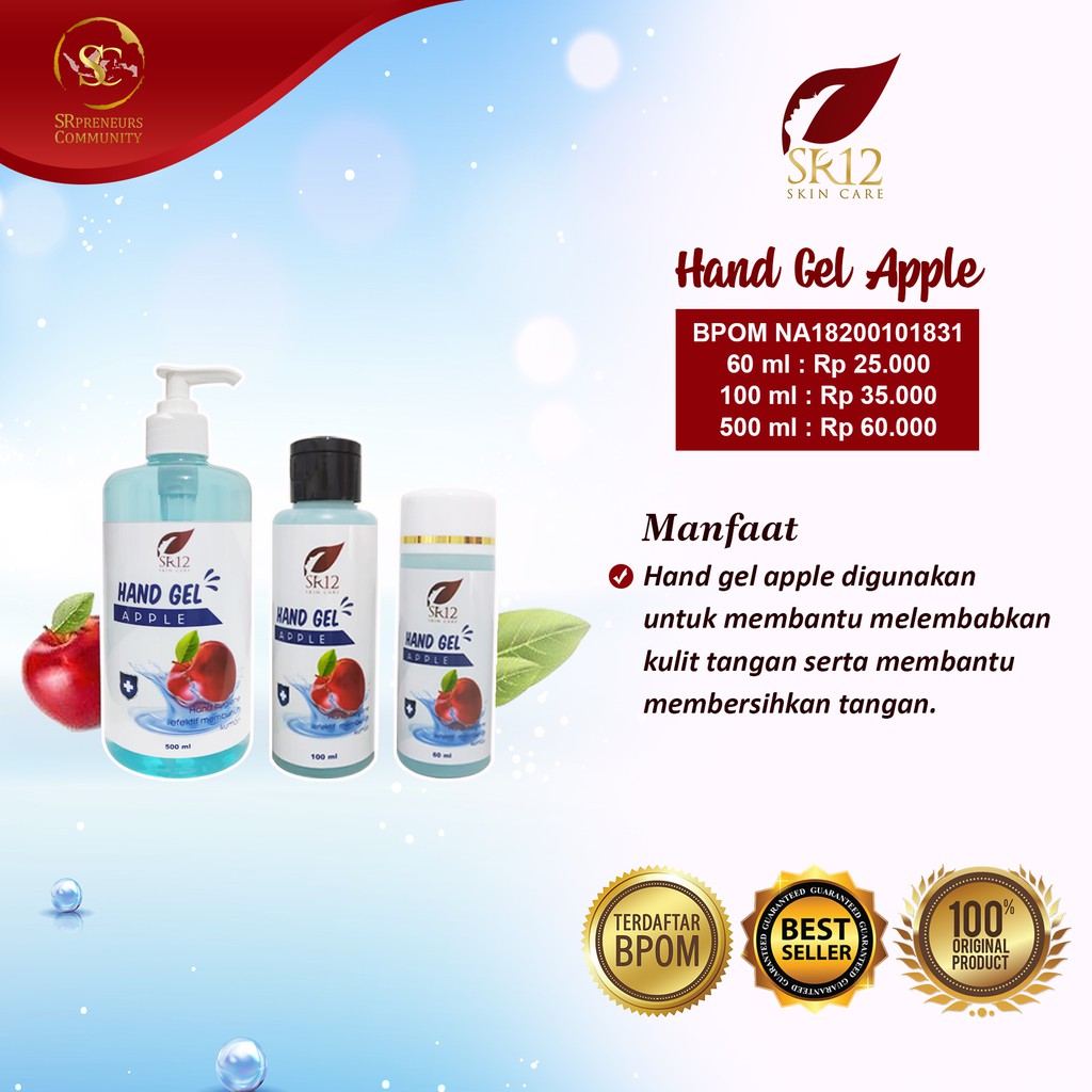 HAND SANITIZER GEL APPLE SR12 BPOM ORIGINAL / HS AMAN BERBPOM / THE NEW NORMAL