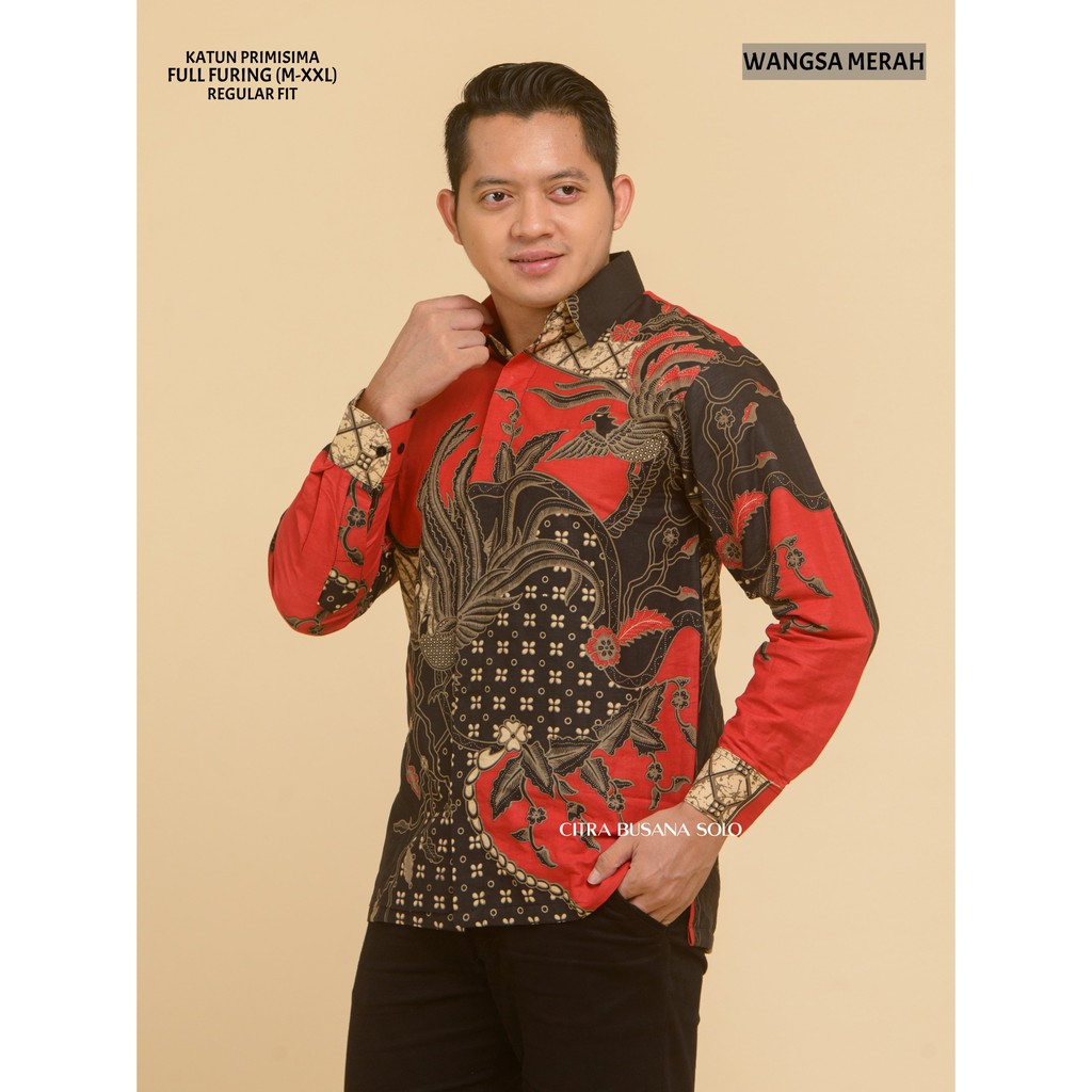 WANGSA MERAH Kemeja Batik Pria Lengan Panjang Full Furing Katun Primisima