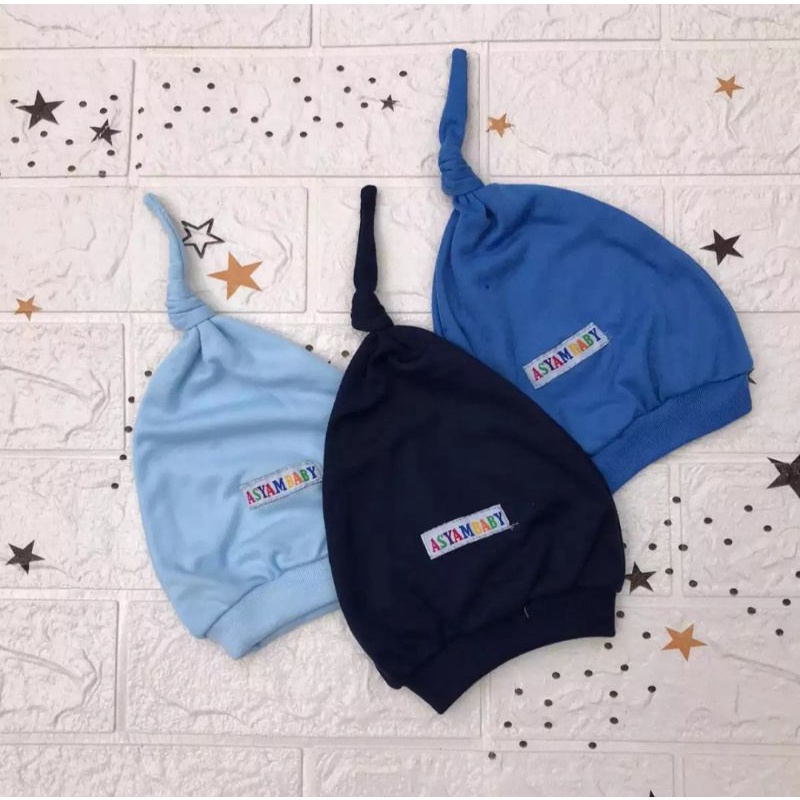 3 PCS Topi Bayi Biru pelindung kepala Kuncung biru bau lahir Asyam Baby