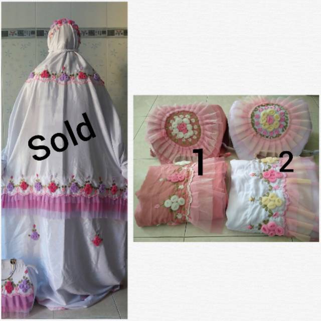 Mukena terusan bordir bunga tile timbul