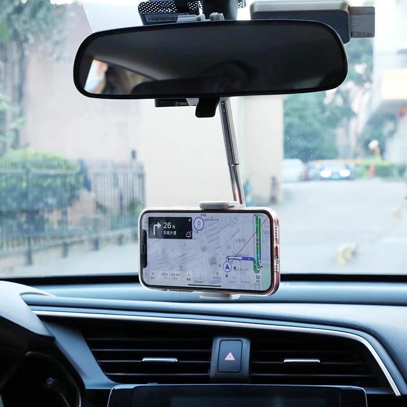 360 ° Bracket Klip Mount Kaca Spion Tengah Mobil Holder Handphone / GPS Rotasi Adjustable Kompatibel iPhone / Android