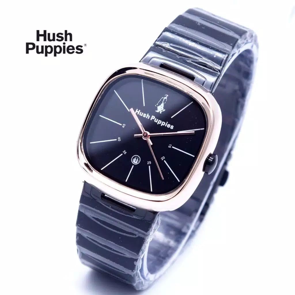 BEST SELLER JAM TANGAN UNISEX PRIA WANITA HUSH PUPPIES RANTAI STAINLESS SEGI KOTAK TANGGAL AKTIF || JAM TANGAN FASHION CEWEK COWOK MURAH