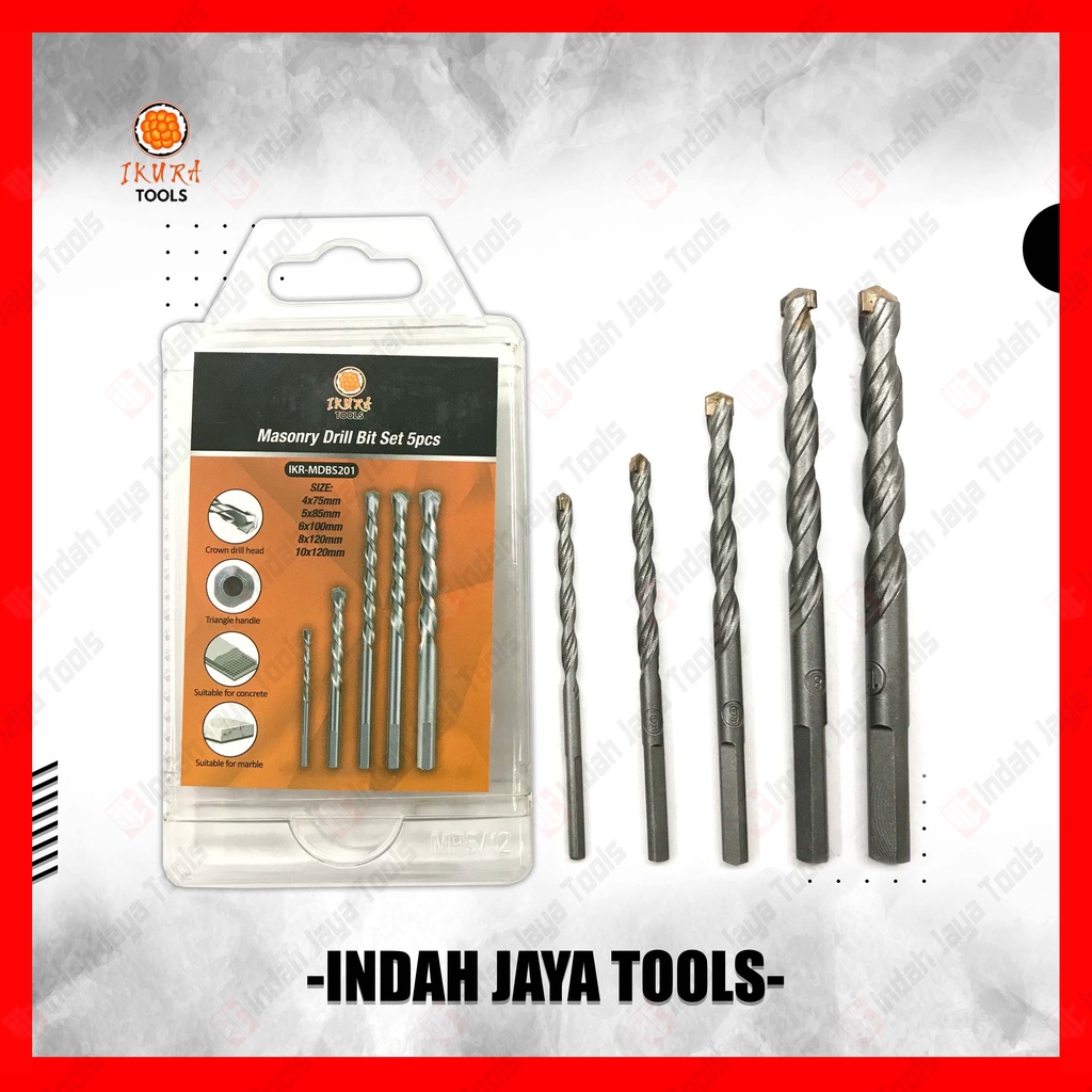 IKURA MDBS201 Mata Bor Beton Set 5 pcs 4 5 6 8 10 mm - Masonry Drill