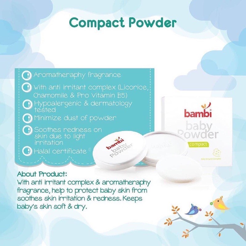 Bambi Baby Powder Compact / Bedak padat bayi / Bedak tabur bayi / bedak sensitif