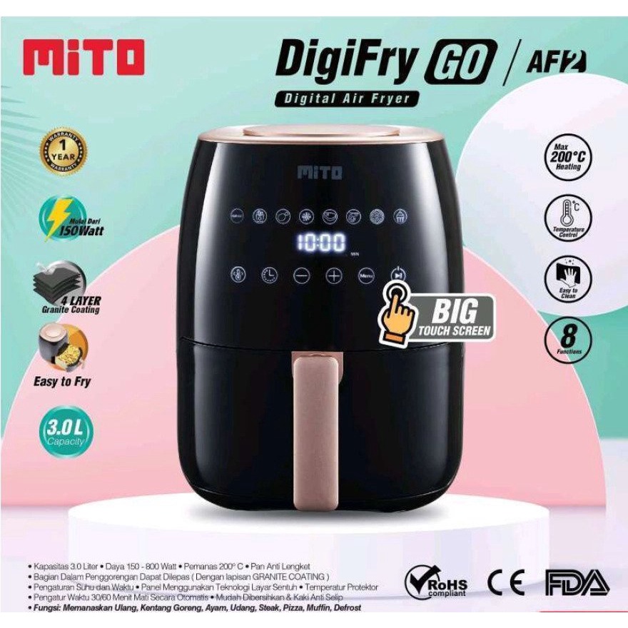 mito digital air fryer low watt af2 digifry go 3 ltr original garansi