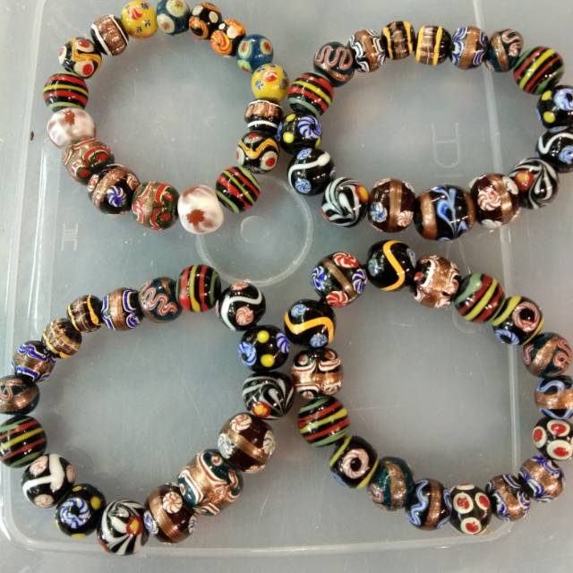 Gelang Pria Wanita Etnik Batu Lukis Dayak 10-14 mm Asli Balikpapan Kalimantan