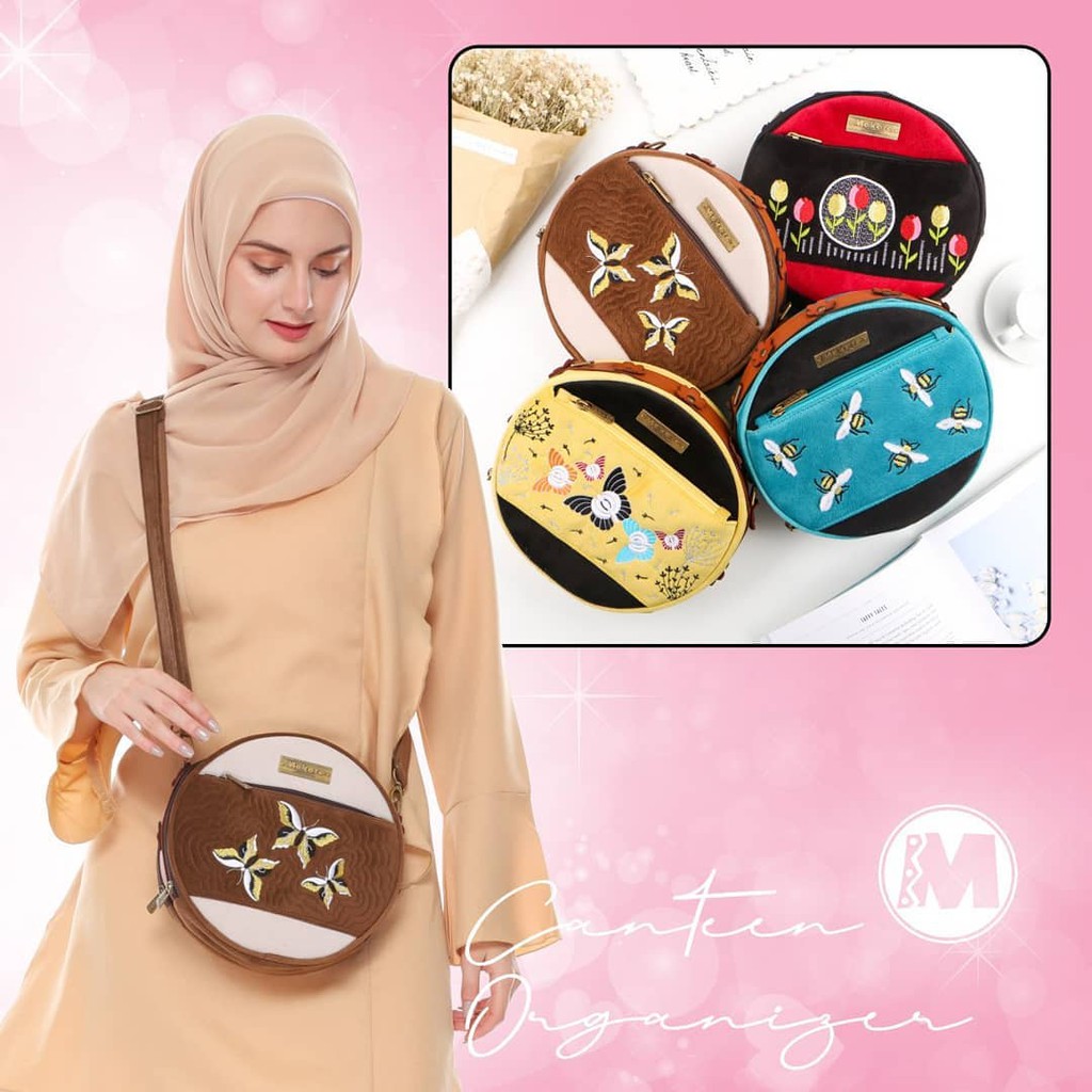 Makara Canteen HANARA Tas Selempang Bundar Bulat Lucu Motif Bordir Lucu Unik Original Berkualitas