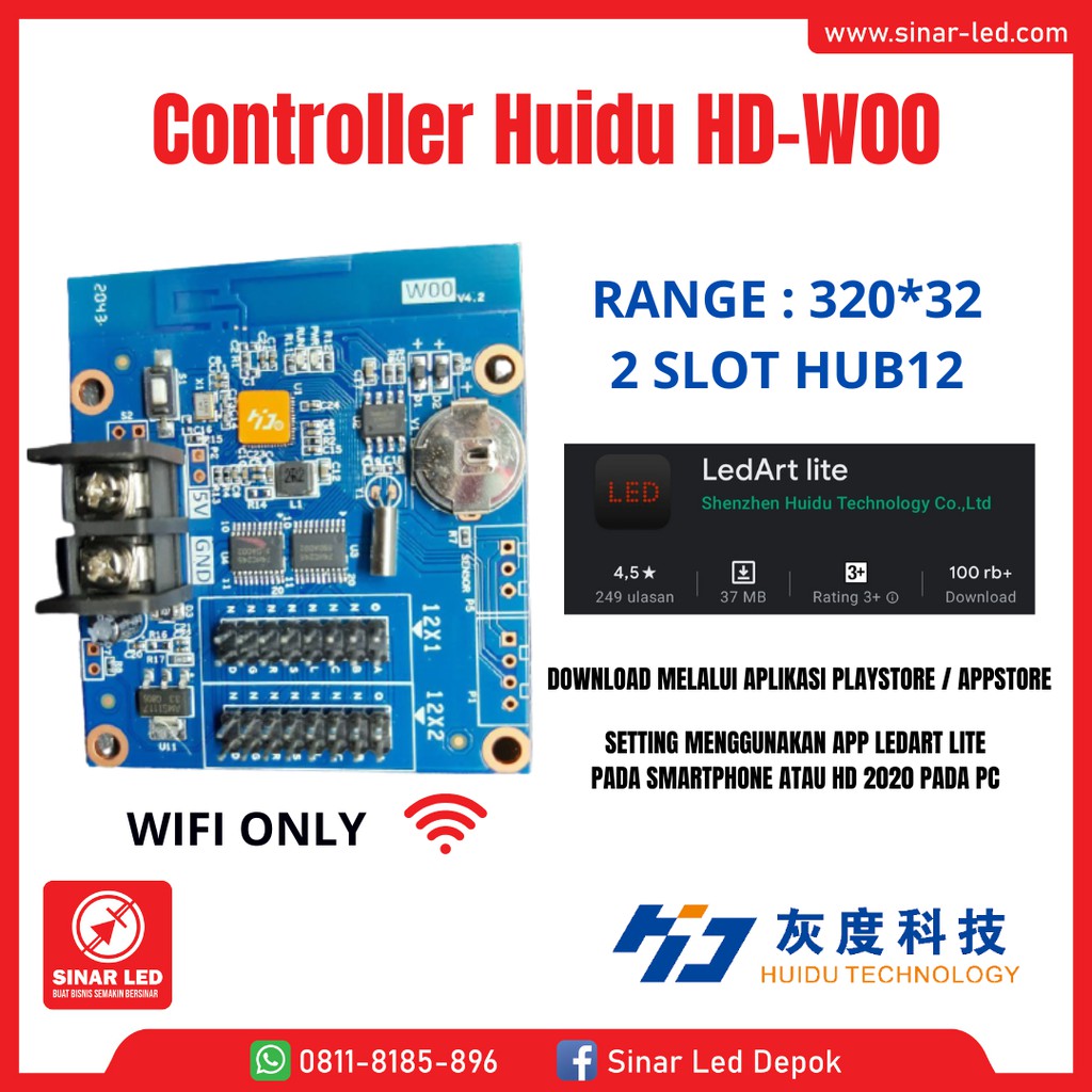 Jual Controller Huidu HD-W00 HD W00 Wifi Panel Module Modul LED P10 ...