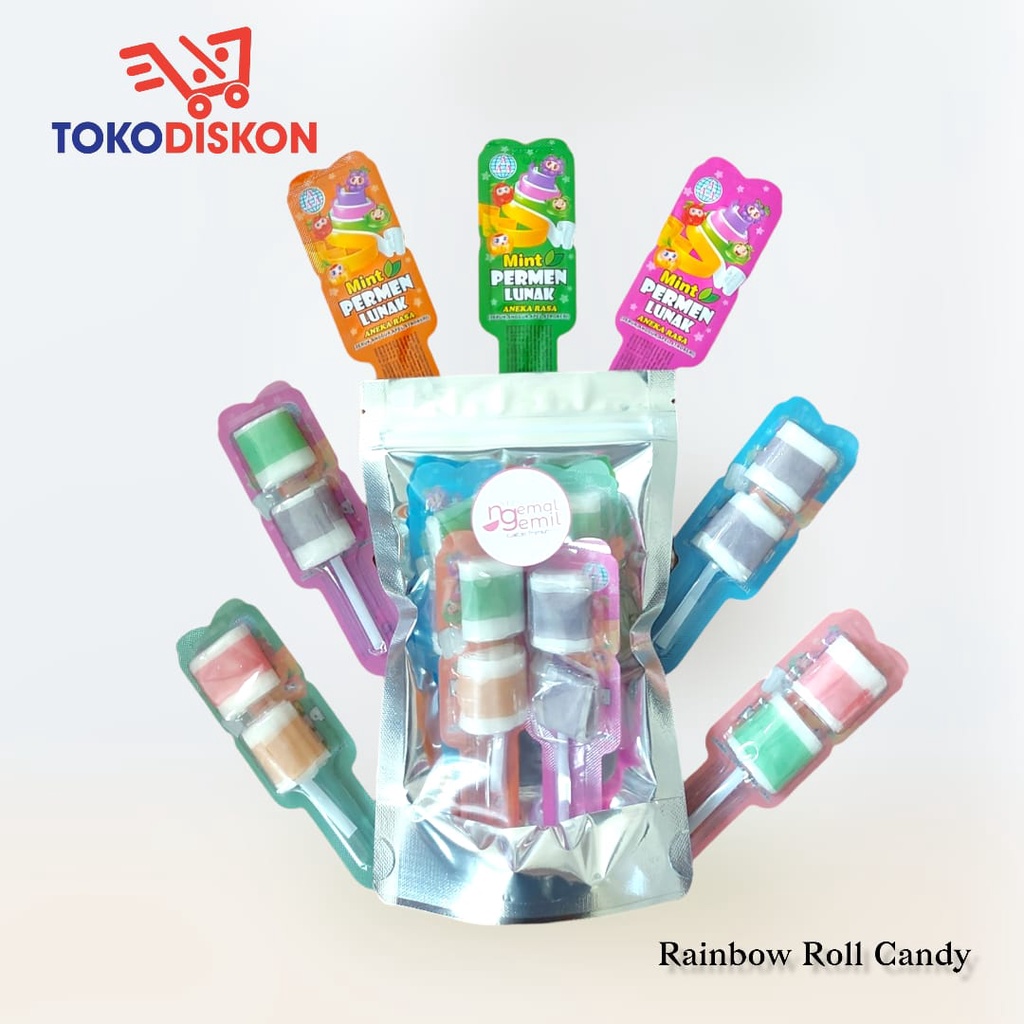 

Permen Lunak Roll Pelangi - Rainbow Roll Candy 2in1 / Premium