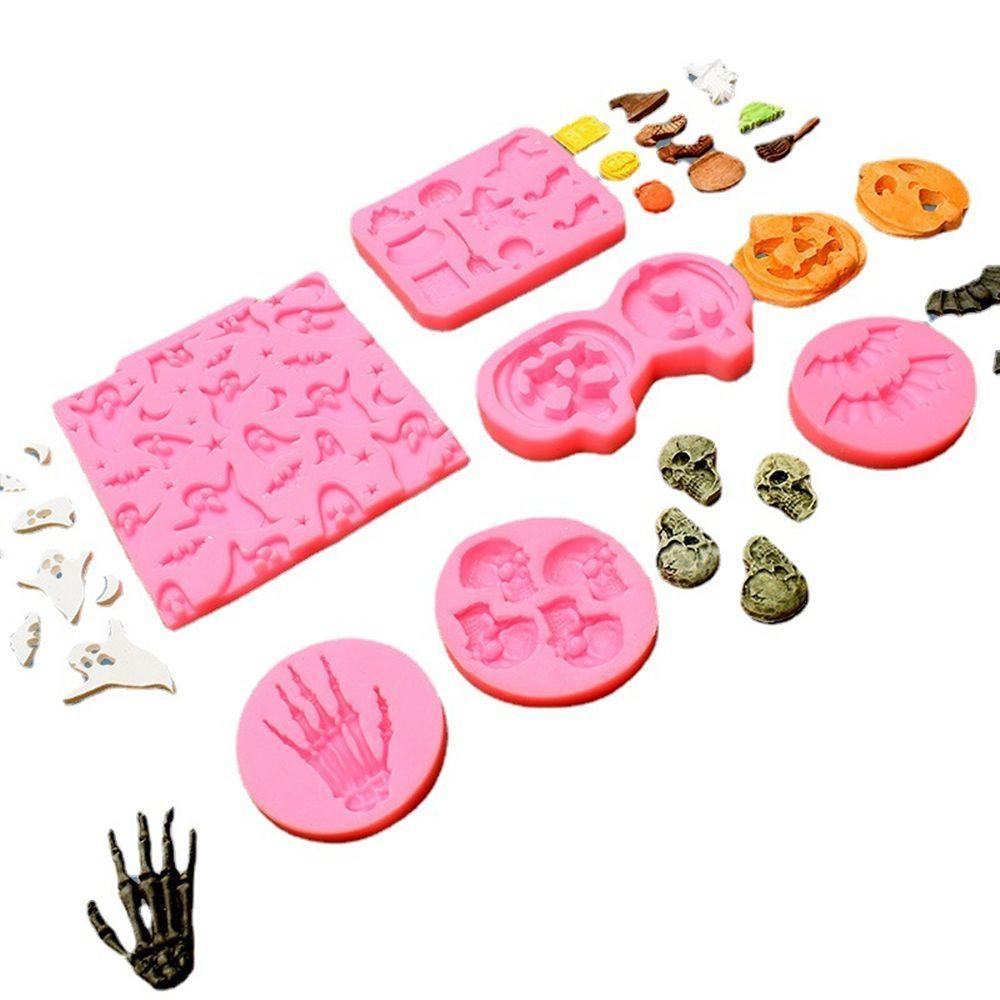 Solighter 6 Pcs/set Halloween Cetakan Coklat Kerajinan DIY Penyihir Tangan Kerangka Spider Labu Sapu Clay Cetakan