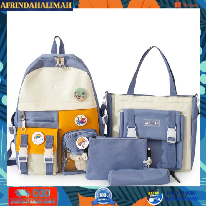 

{TERBARU} Tas Ransel Anak Sekolah Wanita fashion ORI import A set 4 tanpa boneka - Biru