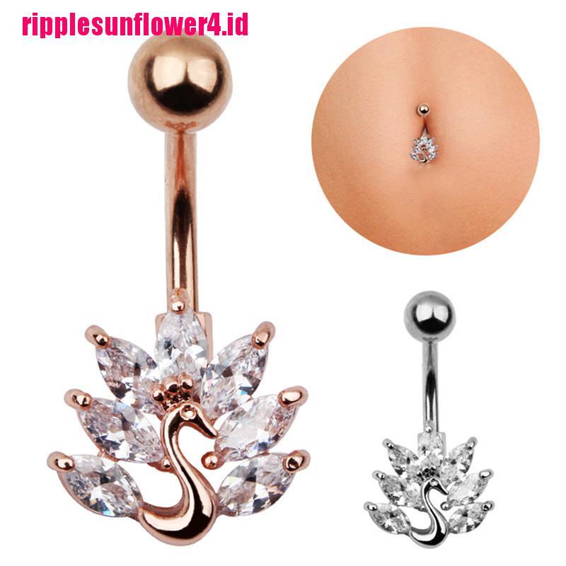 Anting Tindik Perut / Pusar Stainless Steel Model Burung Merak Dengan Kristal Zircon Untuk Wanita