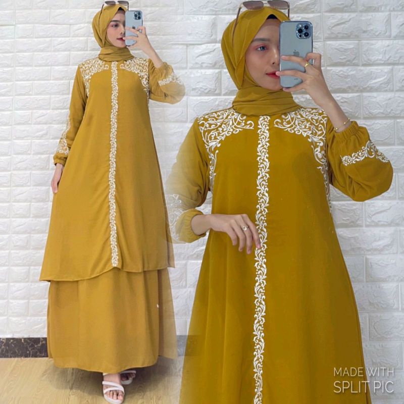 Terbaru Dress Ceruty Babydoll Premium Gamis Bordir Busui Baju Kurung Melayu Malaysia Full Furing Lon