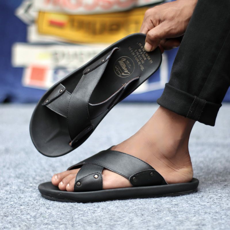 XMIN Sandal Slide Pria Kulit Asli Original Sendal Santai Murah Nyaman Anti Slip