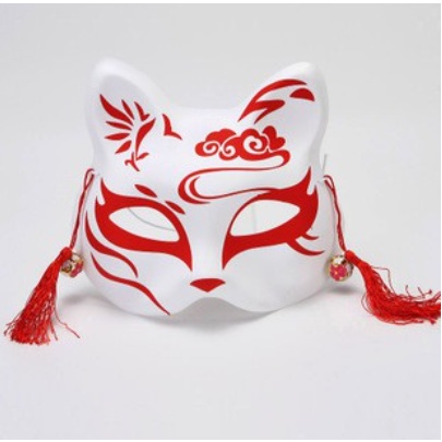 Topeng Anbu Kucing Setengah Wajah Japanese Ninja Kucing Demon Slayer Fox Mask Kabuki Kitsune Cosplay