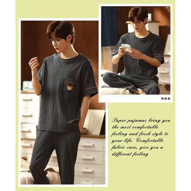 PAJAMAS PRIA DEWASA KAOS KATUN IMPORT PREMIUM SETELAN CELANA PANJANG GREY SIZE L-2XL NEW ARRIVAL