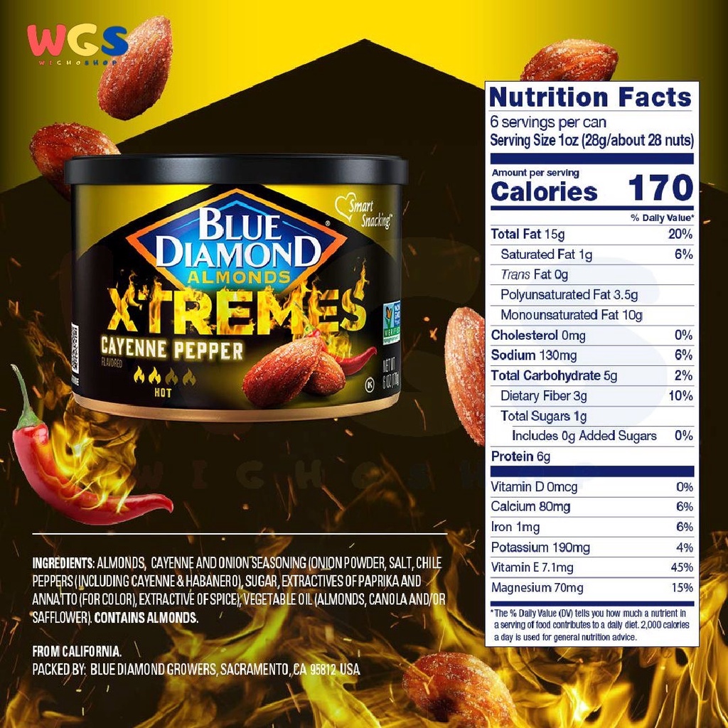 Blue Diamond Almonds Xtremes Cayenne Pepper flavored Nuts 6oz 170g