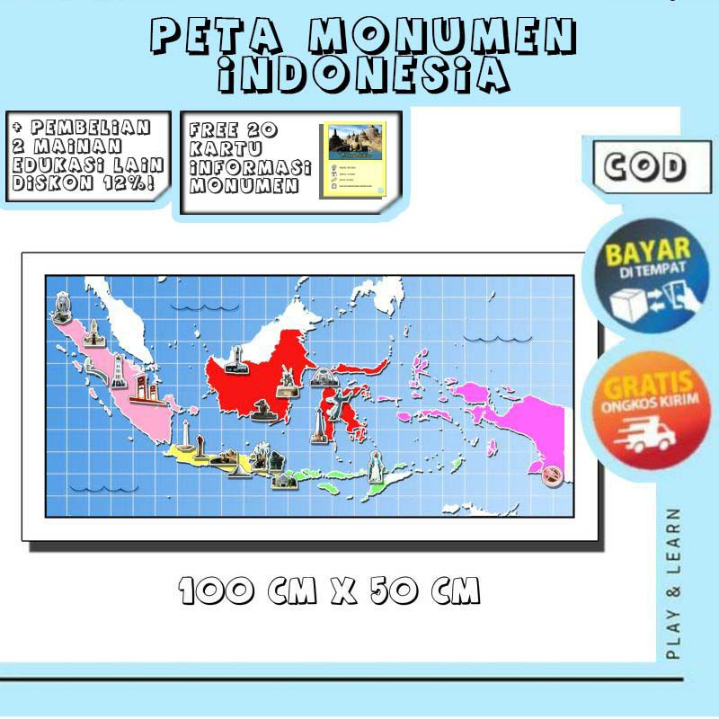 PETA INDONESIA MONUMEN | POSTER BESAR PETA INDONESIA | BELAJAR PETA INDONESIA | MONTESSORI | MAINAN 