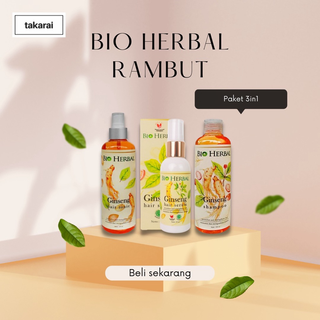 [ORI] Bio Herbal Paket 3in1 Shampo + Hair Serum + Tonic Treatment Rambut Lebat &amp; Sehat dengan Kandungan Ginseng - BPOM