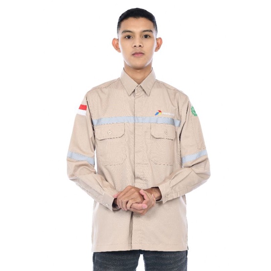 kemeja Kerja Pertamina Murah custom bordir/wearpack atasan Pertamina/baju safety Pertamina panjang