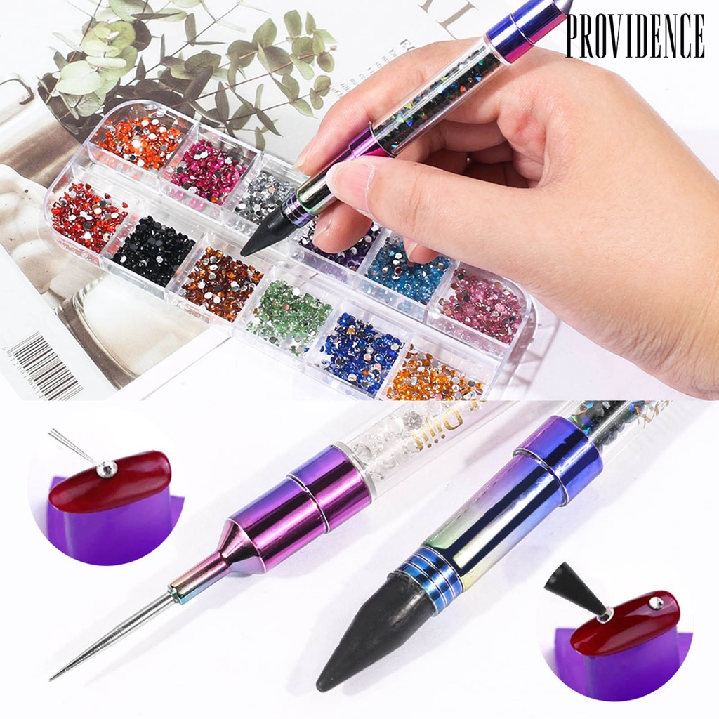 Providence Double Head Nail Dotting Pen Colorful Electroplating Acrylic Nail Art Rhinestone Picker Wax Pencil for Female