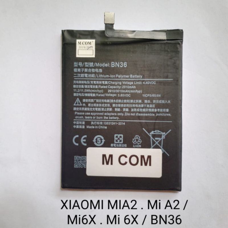 Baterai xiaomi BN36 BN 36 MiA2 . Mi6X . Mi A2 . Mi 6X . Redmi 6X battery baterei batre batrei batere