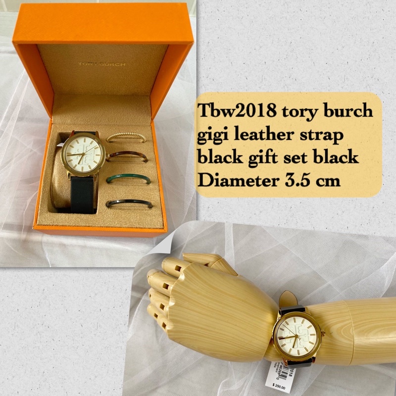 jam tangan wanita tory burch original tbw2018 gigi set watch leather strap black