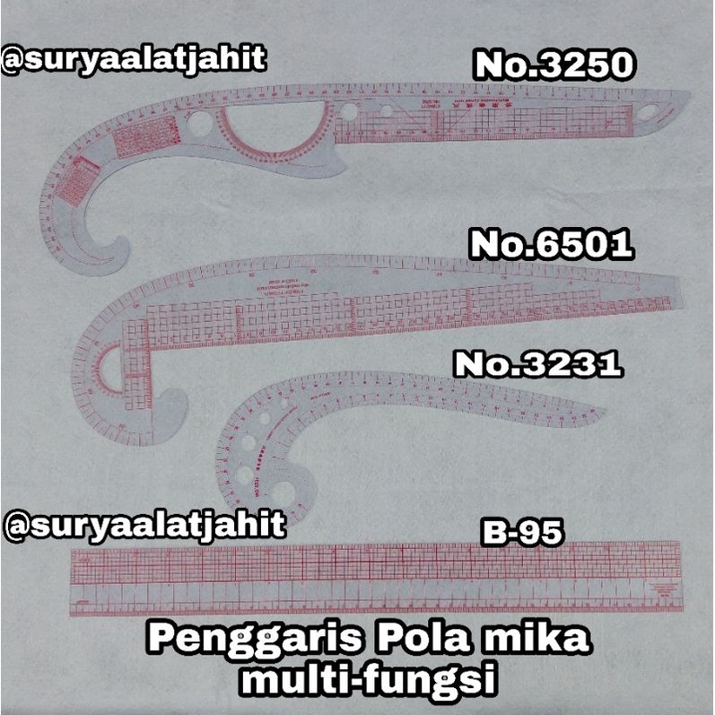 penggaris Pola mika multi-fungsi 1set (4macam) =rp.60.000/1set