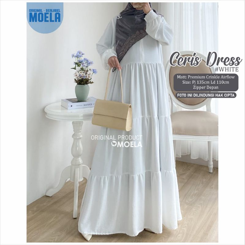 Ceris Simsi Dress Gamis Polos Jumbo Allsize Busui Premium Catton Crinkle Original Ori Moela Berlabel-Ceris white