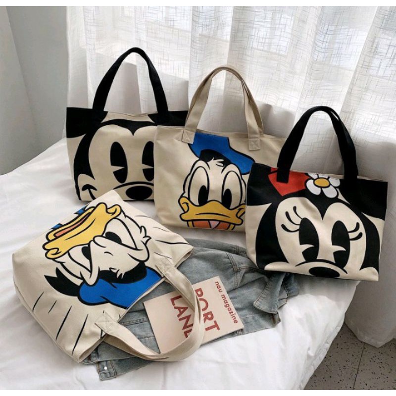 NF Tote bag mickey minnie mouse donald totebag kanvas resleting tas murah tas belanja karakter lokal