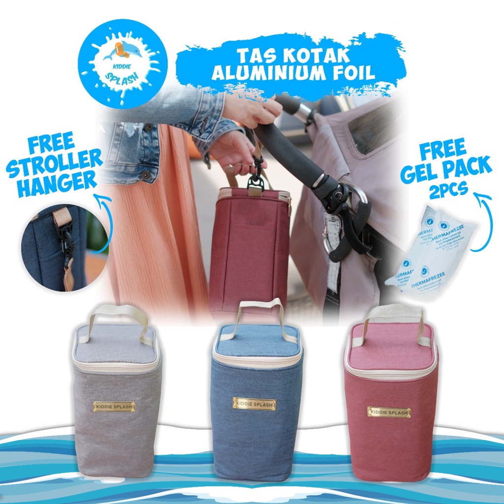 Tas Botol Susu Bayi ASI Cooler Bag Thermal KOTAK - Free Stroller Hook