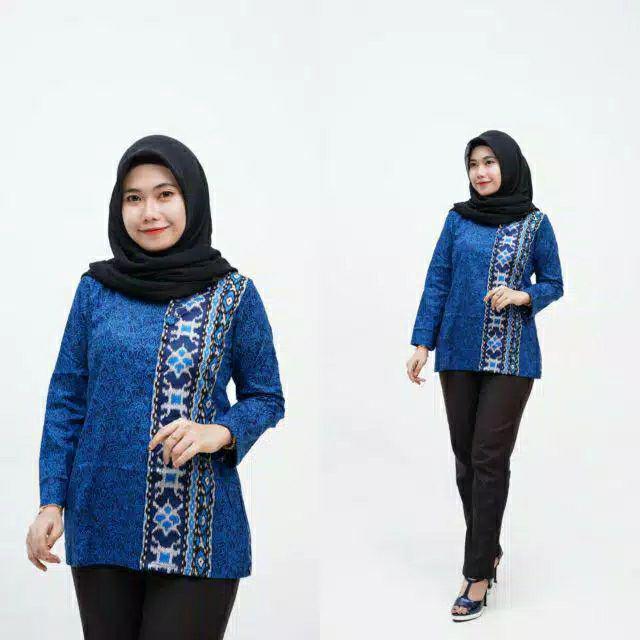 tey-17 Batik wanita ASJ SA HRB026 Kenongo Kemeja Tosca Pendek-No 8 Toraja Biru