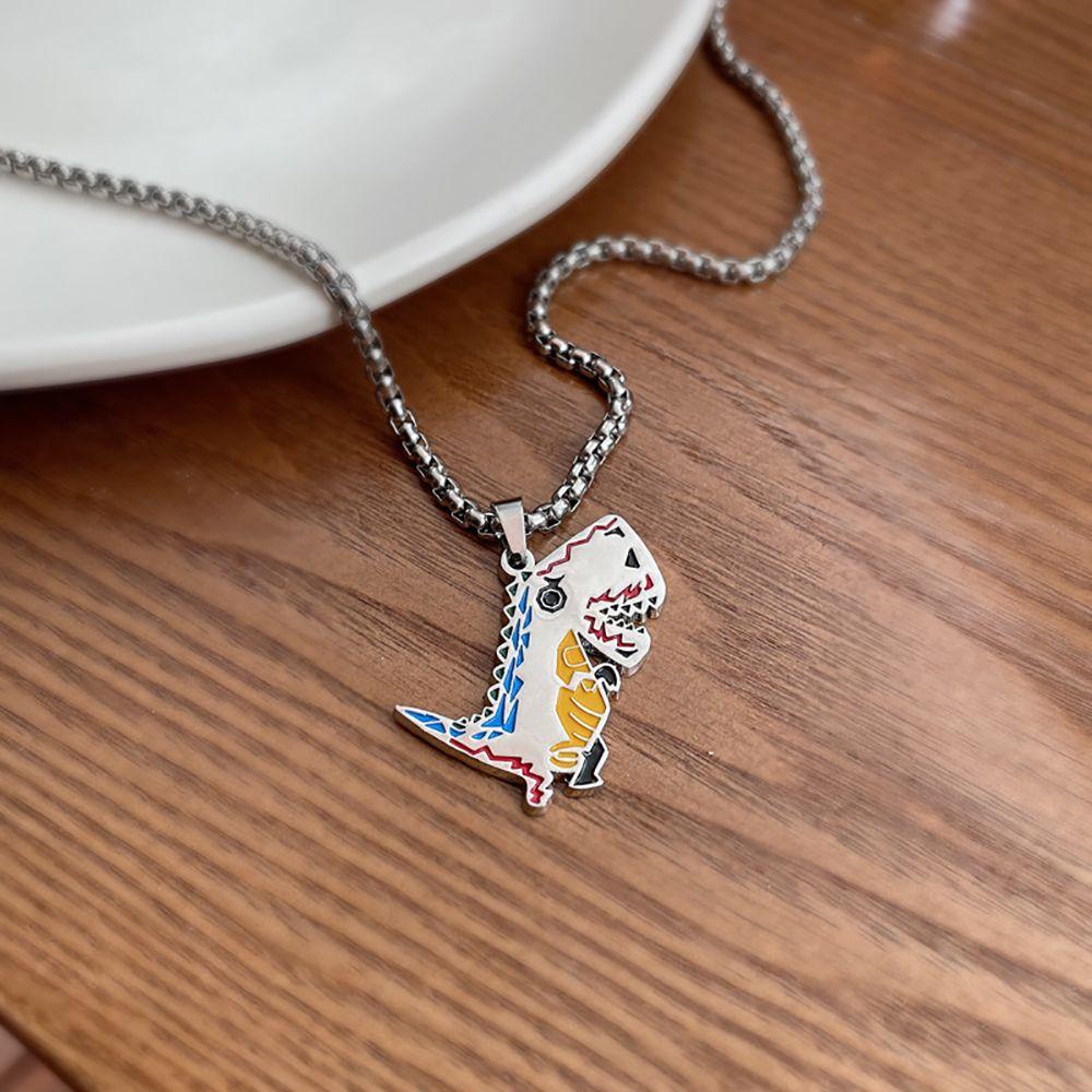 Kalung Rantai Klavikula Desain Hewan Dinosaurus Graffiti Gaya Korea Hip-Hop Untuk Perhiasan Unisex