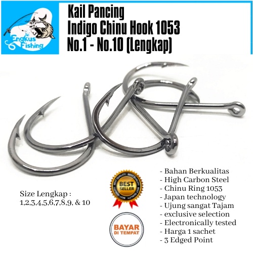 Kail Pancing Indigo Chinu Hook 1053 (No.1-10) High Quality Murah - Engkus Fishing