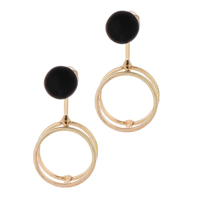 LRC Anting Tusuk Fashion Gold Color+black Round Shape Decorated