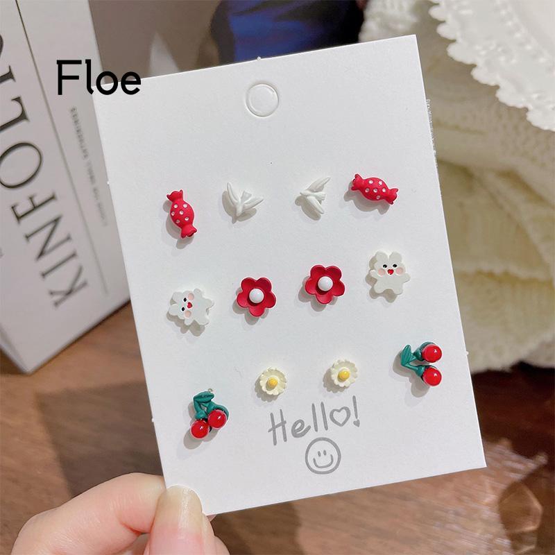 Fl 6 Pasang / Set Anting Tusuk Bahan Keramik Desain Lukisan Gaya Simple / Trendy Untuk Wanita