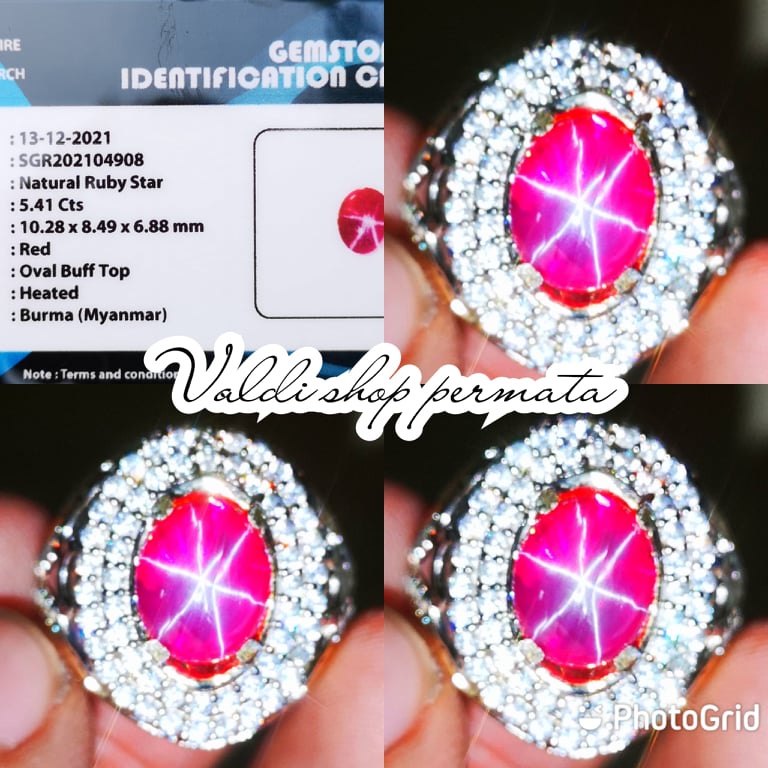 Natural Red Ruby Star Burma Tajam Playing Star Tajam Combinasi Ring Perak Micro Setting + Memo Sgr L