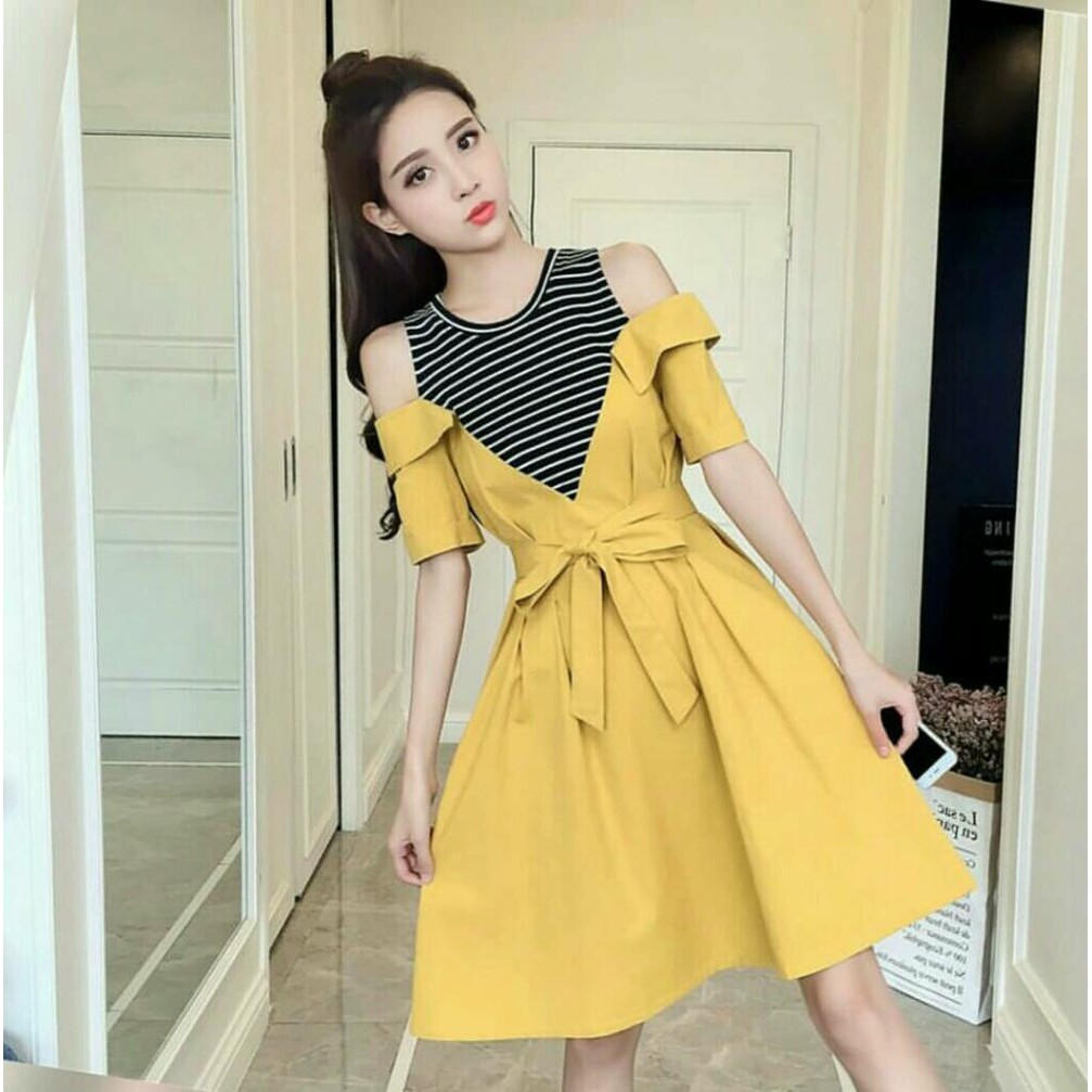 sq Holy muatard dress mustard kuning rok pendek gaun pesta trendy murah modis elegan simple modern