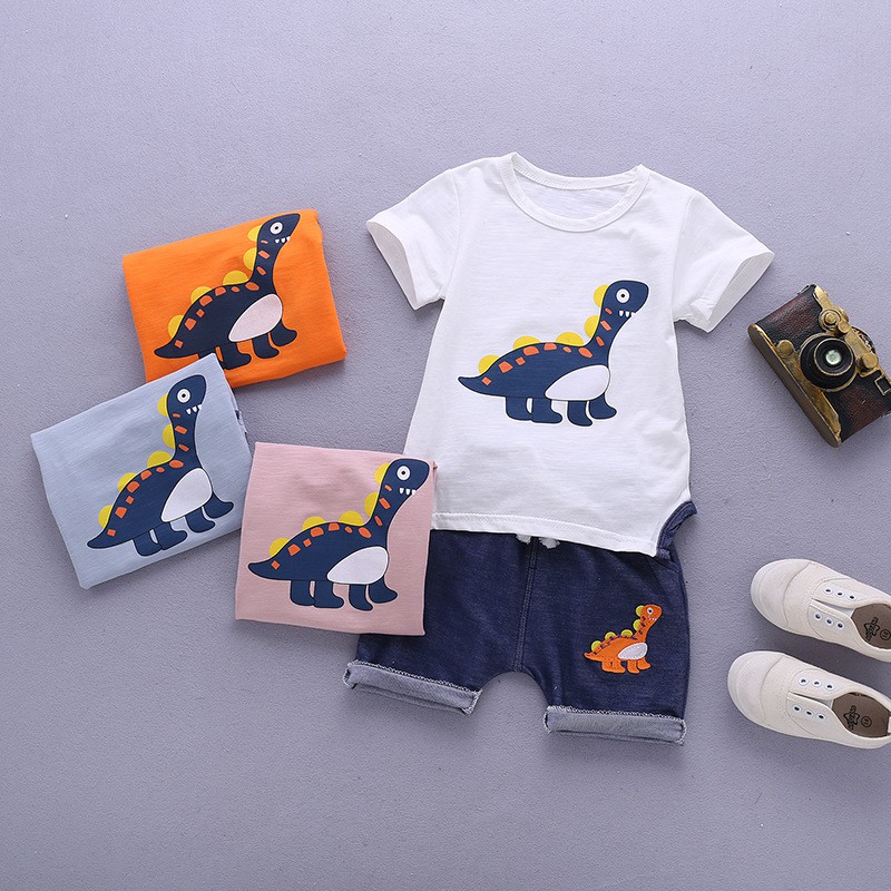 Setelan (0-3 Tahun) Baju Bayi Import SetB0120 Pakaian Anak Laki-laki Kaos Rumah Bayi Celana Dinosaur