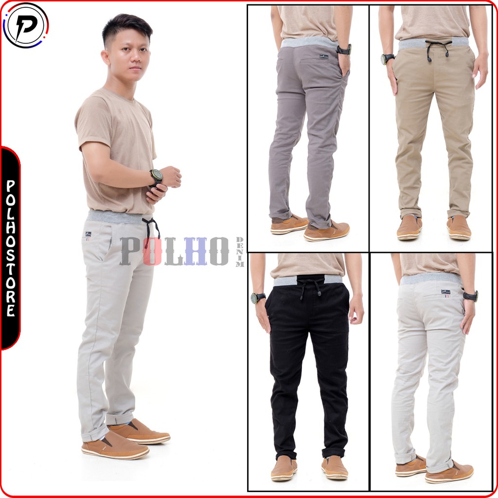 CELANA CHINO Panjang pria Slimfit KERJAHARIAN Santai Casual Formal Hitam Abu Cream Mocca Size 27-38